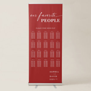 Chic Crimson Red Calligraphy Wedding Seating Chart Retractable Banner