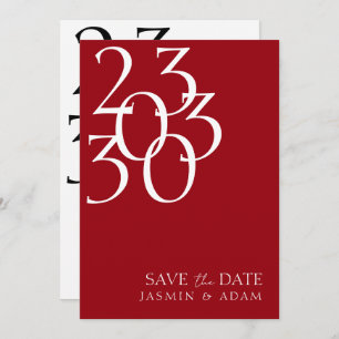 Chic Crimson Red White Minimal Typography Wedding Save The Date