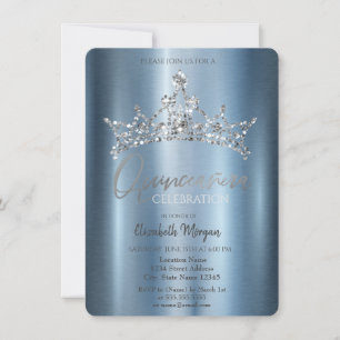 Chic Crown Blue Metallic Quinceañera  Invitation