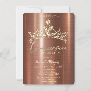 Chic Crown Brown Metallic Quinceañera  Invitation