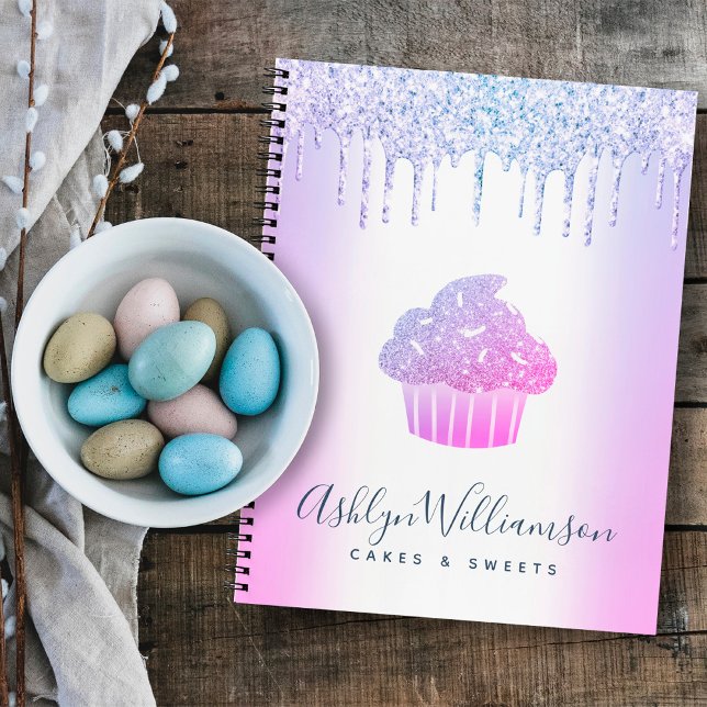 Chic Cupcake Bakery Chef Glitter Drips Purple Blue Notebook (Creator Uploaded)