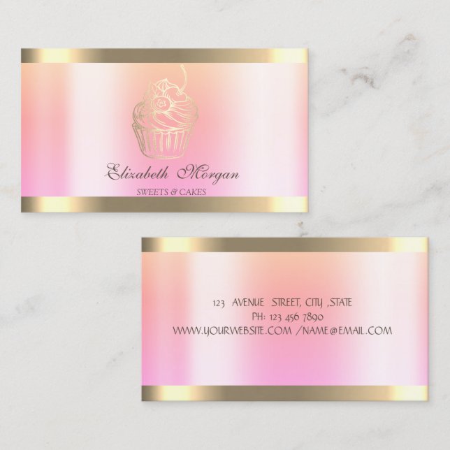 Chic Cupcake Gold Stripe Ombre Bakery  Business Card (Front/Back)