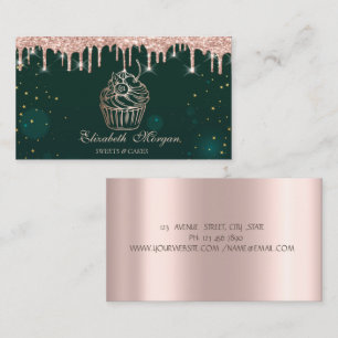 Chic Cupcake Rose Gold Drips Bakery Green Business Card