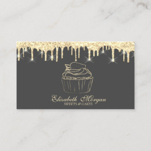 Chic Cupcake Strawberry Faux Gold Drips Bakery Business Card