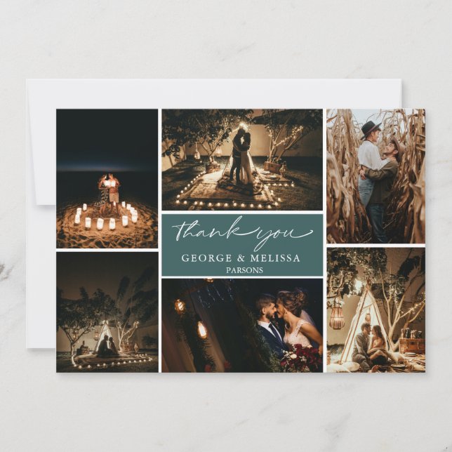 Chic Cursive Handwriting Wedding Photo Flat  Thank You Card (Front)