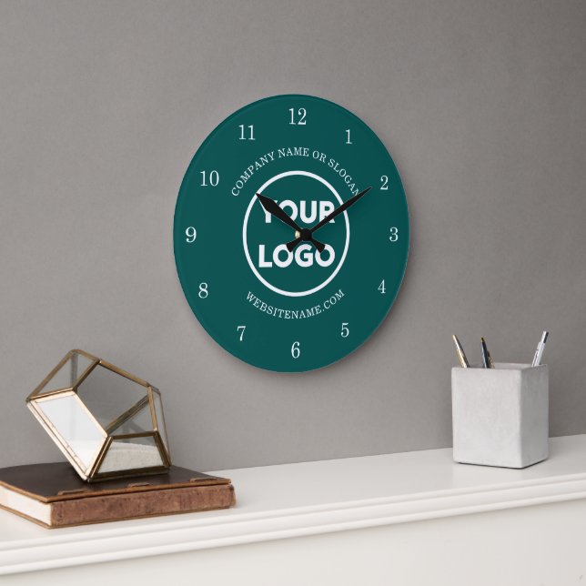 Chic Custom Business Logo and Text on Teal Large Clock (Office)