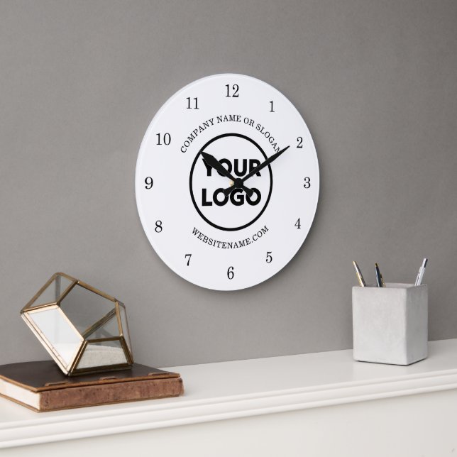 Chic Custom Business Logo and Text on White Large Clock (Office)