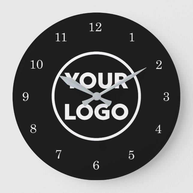 Chic Custom Business Logo on Black Background Large Clock (Front)