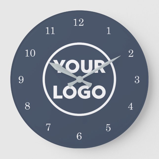 Chic Custom Business Logo on Navy Blue Large Clock (Front)