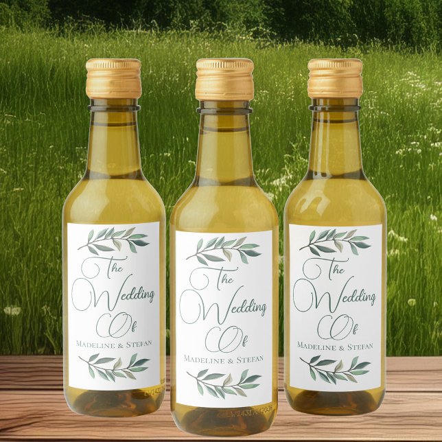 Chic Custom Eucalyptus Leaf Botanical Wedding Mini Wine Label (Creator Uploaded)