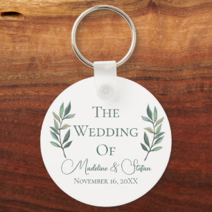 Chic Custom Eucalyptus Leaves Botanical Wedding Key Ring