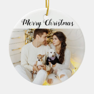 Chic Custom Family Couple Photo Holiday Christmas Ceramic Tree Decoration