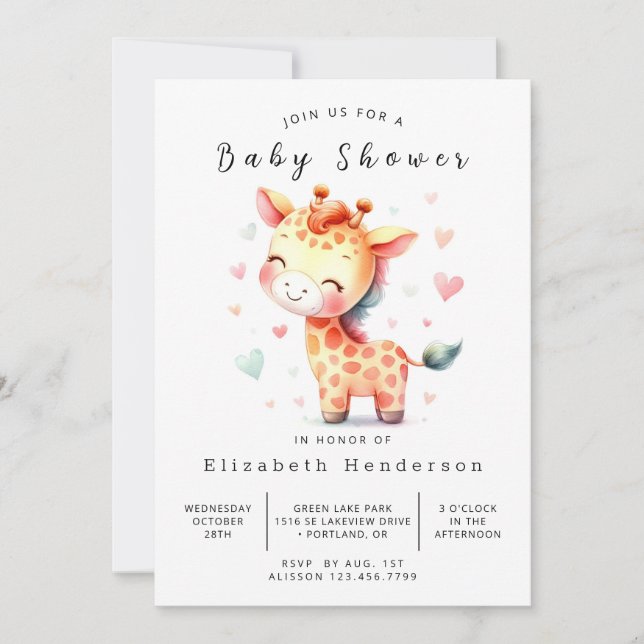 Chic Custom Giraffe Baby Shower Invitation (Front)