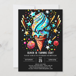 Chic Custom Ice Cream Boy Ice Cream Birthday Invitation