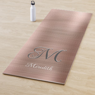Chic Custom Monogram Pink Brushed Metallic Script  Yoga Mat
