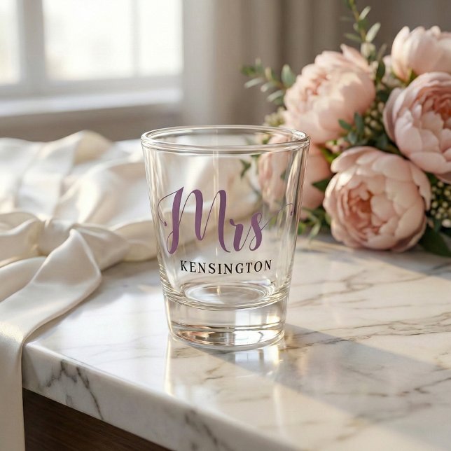 Chic Custom Mrs Newlywed Typography Shot Glass (Creator Uploaded)