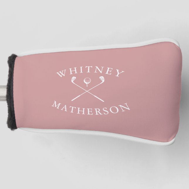 Chic Custom Name Dusty Rose And White Golf Clubs  Golf Head Cover (Front)