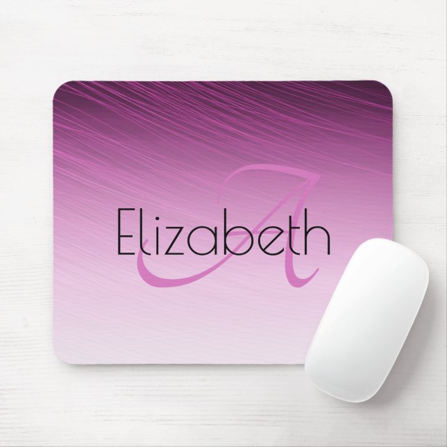 Chic Custom Name Monogram Purple Ombre Streaks Mouse Mat (With Mouse)