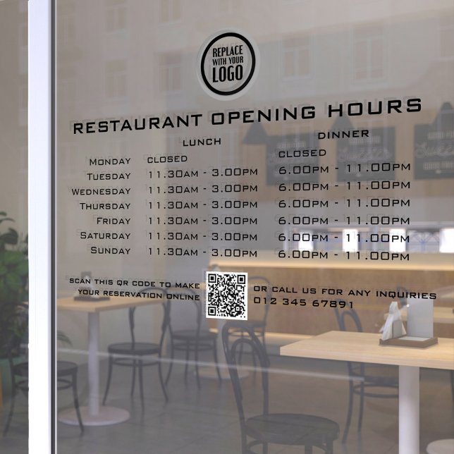  Chic Custom Opening Lunch Dinner Hours Restaurant Window Cling (Creator Uploaded)