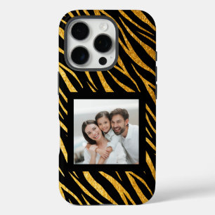 Chic Custom Photo Black Gold Zebra Personalised iPhone 16 Pro Case