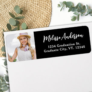 Chic Custom Photo Black Graduation Return Address