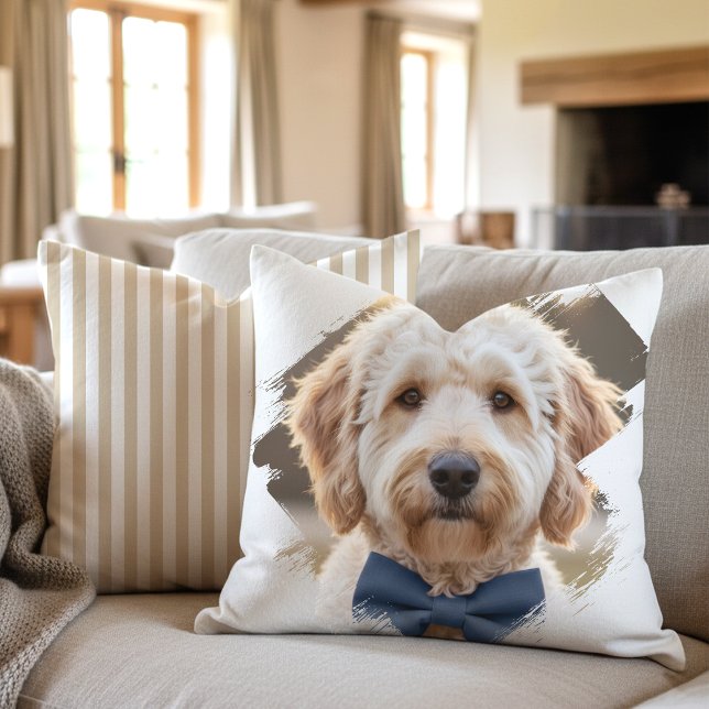 Chic Custom Photo Paint Brushstroke Dog Beige Cushion (Creator Uploaded)