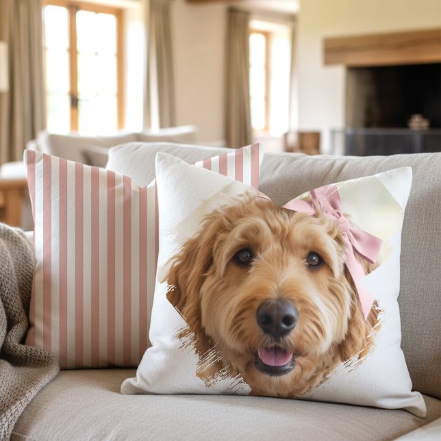 Chic Custom Photo Paint Brushstroke Dog Pink Cushion (Creator Uploaded)