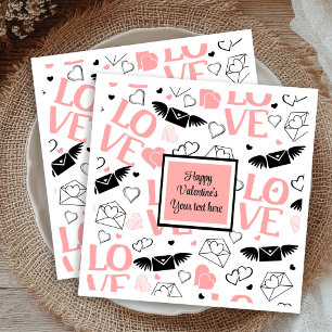 Chic Custom Pink Black Hearts Hand Drawn Valentine Napkin