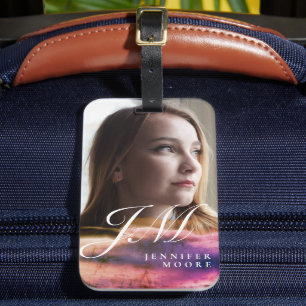 Chic Custom Purple Blush Pink Photo Monogrammed Luggage Tag