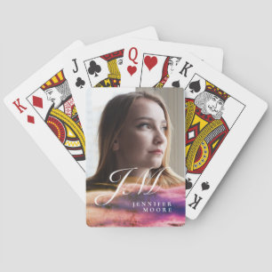 Chic Custom Purple Blush Pink Photo Monogrammed Playing Cards