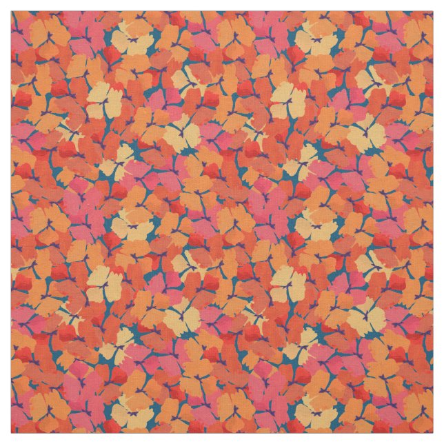 Chic Custom Red Field Poppies on Deep Blue Fabric (Swatch)