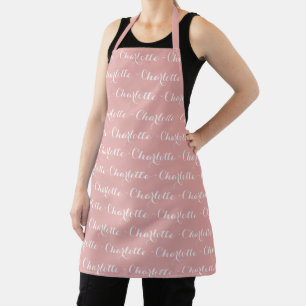 Chic Custom script rose pink white pattern Apron