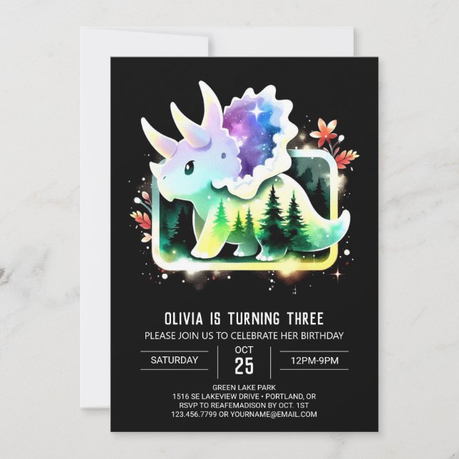 Chic Custom Triceratops Birthday Invitation (Front)
