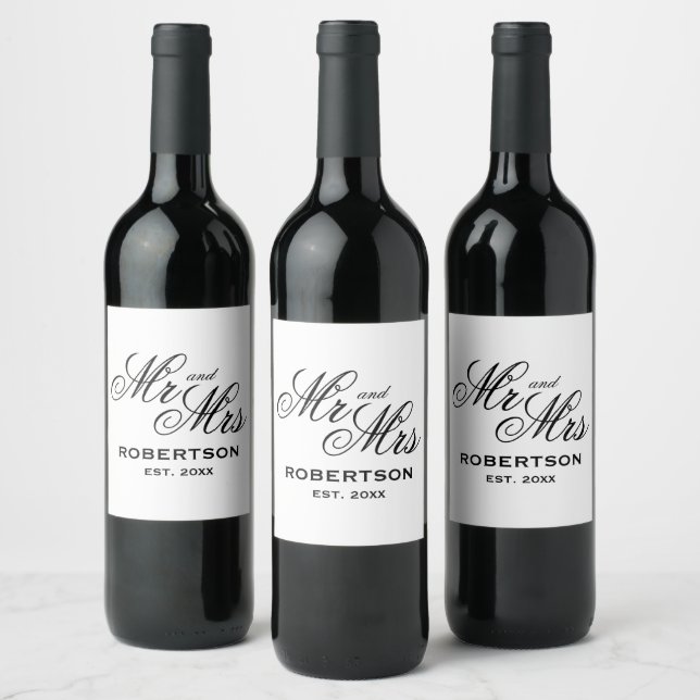 Chic custom wine bottle labels for wedding couple (Bottles)