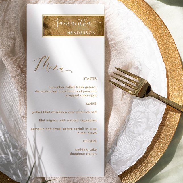 Chic Custom with Guest Name White and Gold Menu (Creator Uploaded)