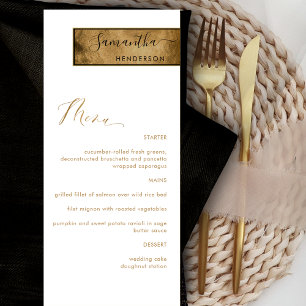 Chic Custom with Guest Name White, Black and Gold Menu