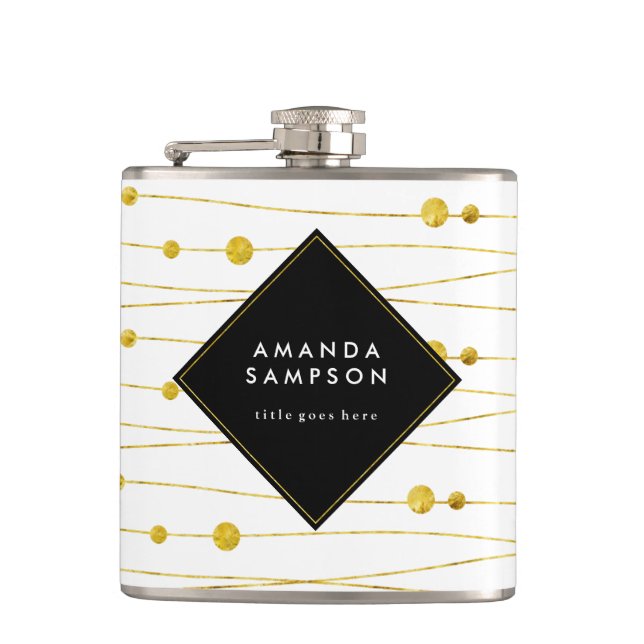 Chic Customisable Gold and Black Bridesmaid Flask (Front)