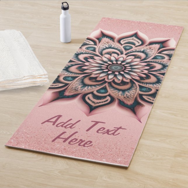 Chic Customised Rose Gold Glitter Elegant Mandala Yoga Mat (Chic Customized Rose Gold  Glitter Elegant Mandala Yoga Mat, Add  Personalized Text / Name)
