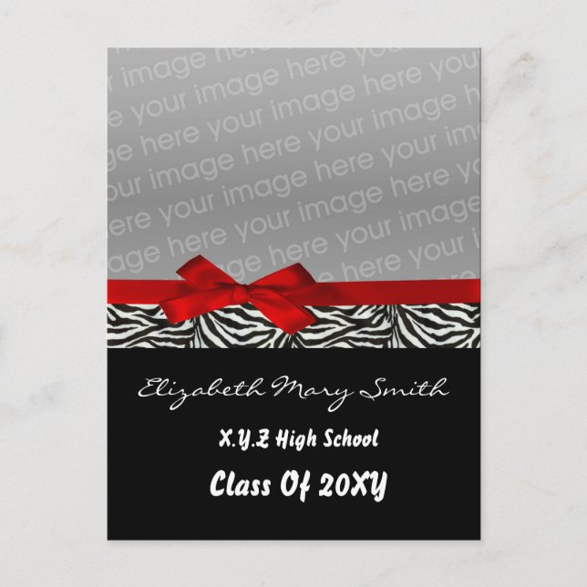 chic cute bow red photo Graduation Invitation (Front)