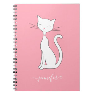 Chic Cute Cat Personalised Name Pink Notebook