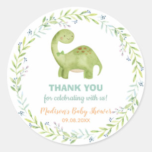 Chic Cute Dinosaur Brontosaurus Boy Baby Shower  Classic Round Sticker