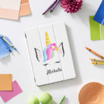 Chic Cute illustration Personalised Unicorn iPad Pro Cover<br><div class="desc">I illustrated this cute, girly and magical unicorn with her flower crown along side my 2 daughters. They had fun telling me which colours and lashes worked for this beautiful creature. I hope your daughter loves her too. Personalise this tablet case with her name. Visit us at WWW.LDDESIGNLOFT.COM for our...</div>