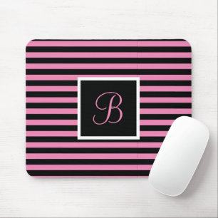 Chic Cute Initial Letter Pink and Black Striped Mouse Mat