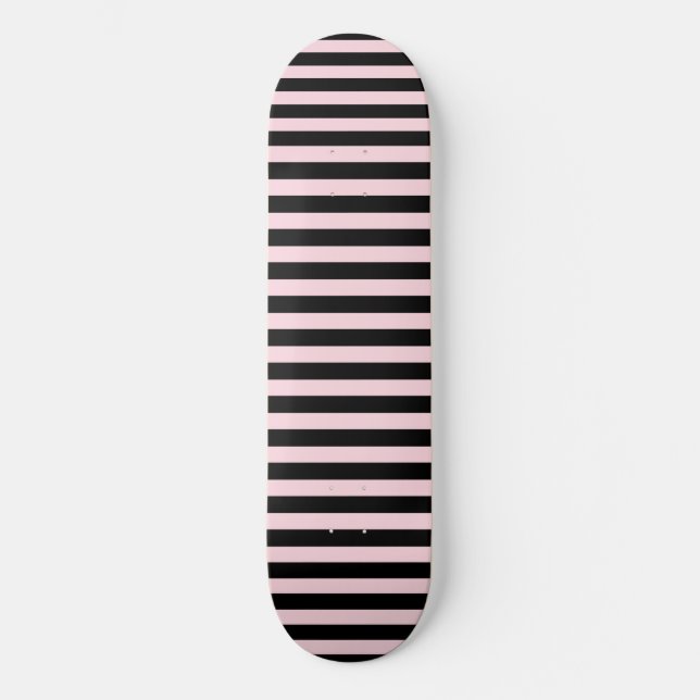 Chic Cute Light Pink and Black Stripes Skateboard (Front)