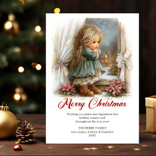 Chic Cute Little Girl Holiday Scene Greeting Card