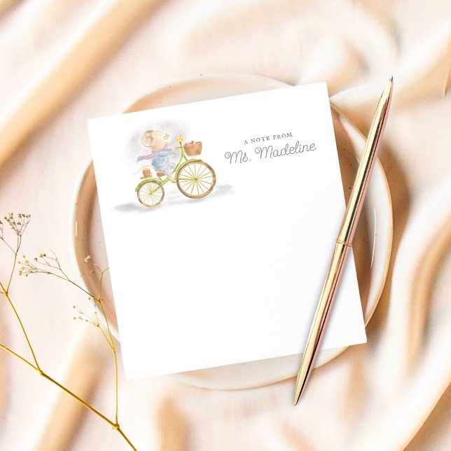 Chic Cute Mouse Note From Personalised Stationery (Cute Mouse riding vintage bicycle personalized stationery post it note pad)