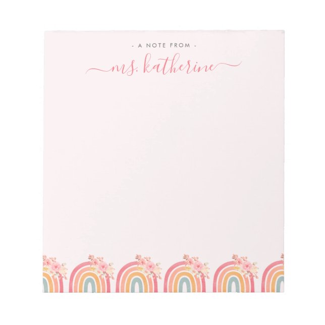 Chic Cute pink boho rainbow with florals  Notepad (Front)