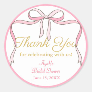 Chic Cute Pink Bow Party Favour Classic Round Sticker