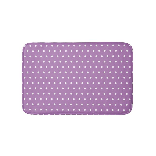 Chic Cute Polka Dots Lavender Purple and White Bath Mat (Front)