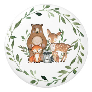  Chic Cute Woodland Animals Greenery Nursery Decor Ceramic Knob